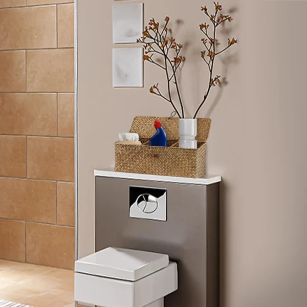 Wicker Storage Basket Woven Rattan Storage Box With Lids Hand Woven Wicker Shelf Baskets Makeup Organizer - Image 5