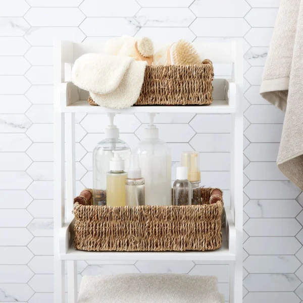 Set of 3 Small Wicker Baskets for Storage, Woven Nesting Bins with Handles for Bathroom Towels and Toilet Paper Organization - Image 3
