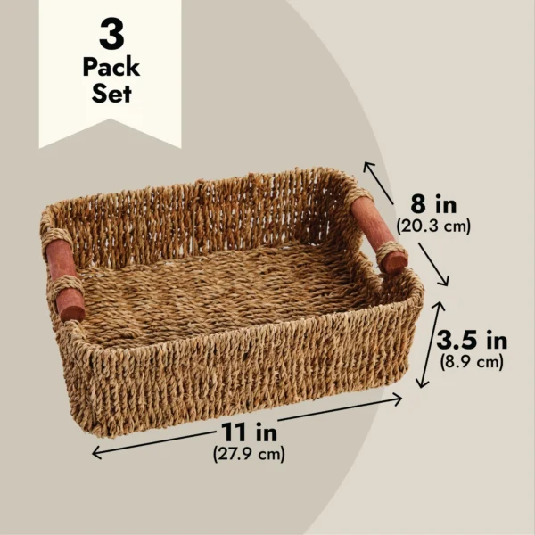 Set of 3 Small Wicker Baskets for Storage, Woven Nesting Bins with Handles for Bathroom Towels and Toilet Paper Organization - Image 4