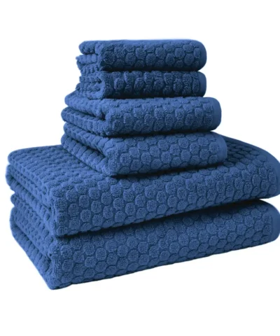 Beautiful Dot 6 Pack Towel Set, Contains 2 Bath, 2 Hand, 2 Wash – Nightshadow Blue by Drew Barrymore