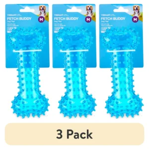 (3 pack) Vibrant Life Fetch Buddy Spiky Blue Bone Dog Toy, Chew Level 3