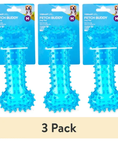 (3 pack) Vibrant Life Fetch Buddy Spiky Blue Bone Dog Toy, Chew Level 3