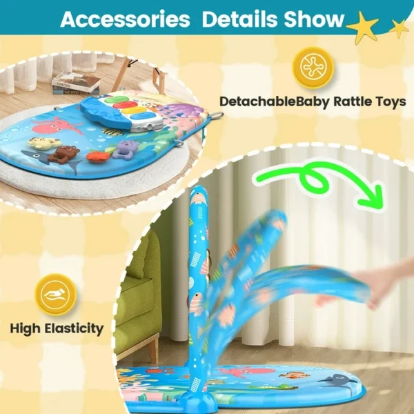 WonderStone 2 in 1 Baby Gym Playmat, Tummy Time Water Mat with 5 Infant Sensory Toys & Play Piano - Image 2