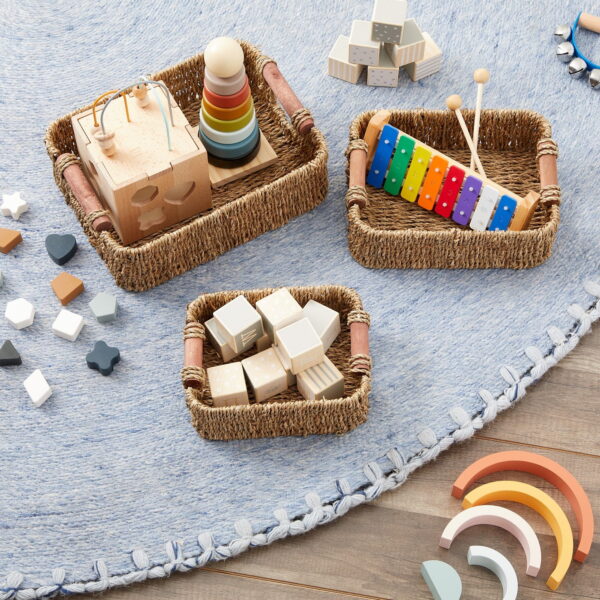 Set of 3 Small Wicker Baskets for Storage, Woven Nesting Bins with Handles for Bathroom Towels and Toilet Paper Organization - Image 2