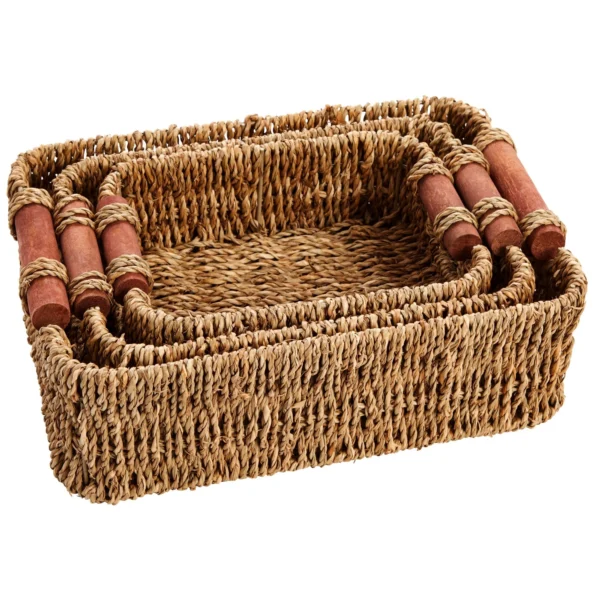 Set of 3 Small Wicker Baskets for Storage, Woven Nesting Bins with Handles for Bathroom Towels and Toilet Paper Organization - Image 6
