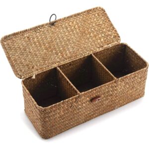 Wicker Storage Basket Woven Rattan Storage Box With Lids Hand Woven Wicker Shelf Baskets Makeup Organizer