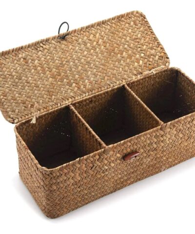 Wicker Storage Basket Woven Rattan Storage Box With Lids Hand Woven Wicker Shelf Baskets Makeup Organizer