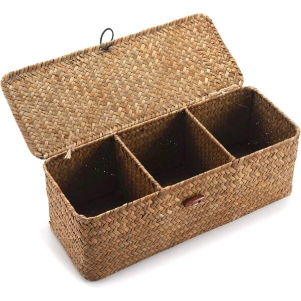 Wicker Storage Basket Woven Rattan Storage Box With Lids Hand Woven Wicker Shelf Baskets Makeup Organizer