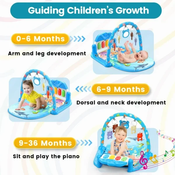 WonderStone 2 in 1 Baby Gym Playmat, Tummy Time Water Mat with 5 Infant Sensory Toys & Play Piano - Image 3