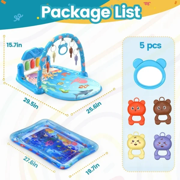 WonderStone 2 in 1 Baby Gym Playmat, Tummy Time Water Mat with 5 Infant Sensory Toys & Play Piano - Image 4