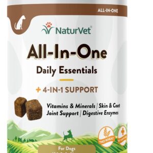 NaturVet All-in-One Dog Supplement - for Joint Support, Digestion, Skin, Coat Care – Dog Multivitamins with Minerals, Omega-3, 6, 9 – Wheat-Free Vitamins for Dogs – 120 Soft Chews