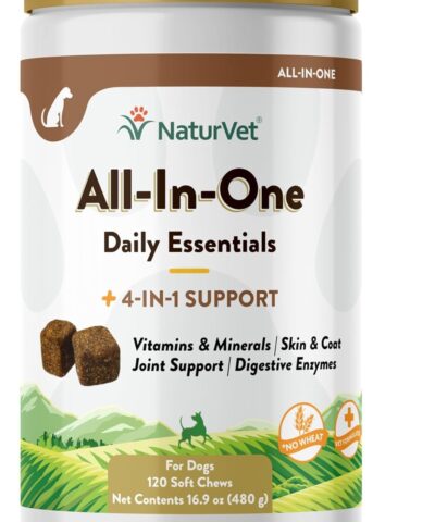 NaturVet All-in-One Dog Supplement – for Joint Support, Digestion, Skin, Coat Care – Dog Multivitamins with Minerals, Omega-3, 6, 9 – Wheat-Free Vitamins for Dogs – 120 Soft Chews