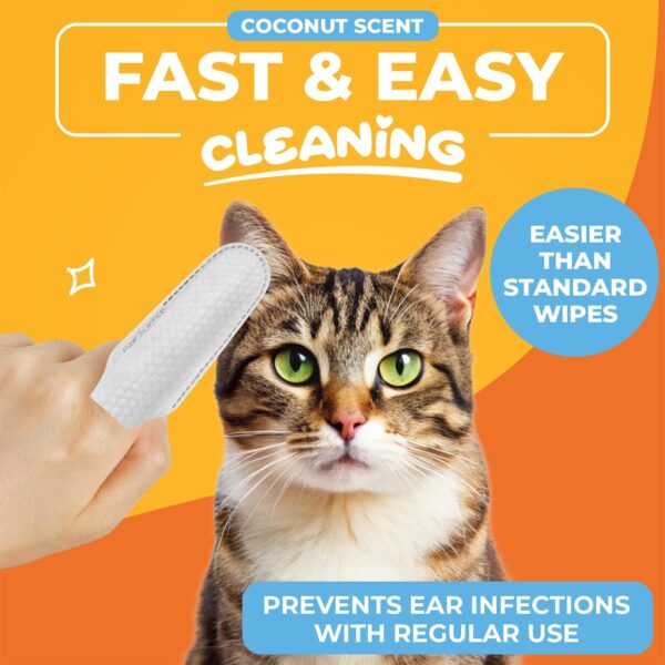 Dog Ear Cleaner Wipes – Finger Wipes for Dogs – Cleaning, Soothing, and Deodorizing Itchy Ears – Pet Ear Relief Solution - Coconut Scent - Image 2
