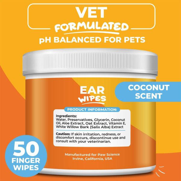 Dog Ear Cleaner Wipes – Finger Wipes for Dogs – Cleaning, Soothing, and Deodorizing Itchy Ears – Pet Ear Relief Solution - Coconut Scent - Image 3
