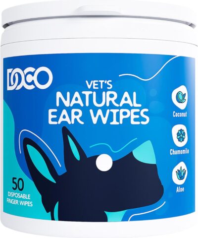 DOCO Dog Ear Cleaner Wipes Finger Cleaning Kit for Dogs & Cats Eucalyptus, Chamomile & Aloe Cat Ear Cleaner Soothes
