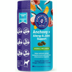 NaturVet Evolutions Anchovy + Allergy & Joint Support 90ct Soft Chews for Dogs - Anchovy Oil, Bone Broth - Helps Maintain Normal Histamine Levels