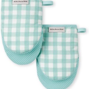 KITCHENAID Gingham Mini Oven Mitt 2-Pack Set, Mineral Water, 5.5"x8"