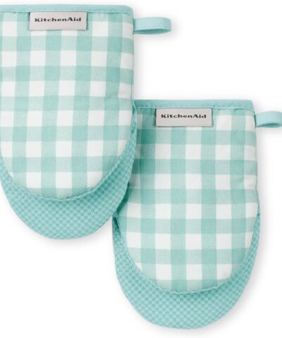 KITCHENAID Gingham Mini Oven Mitt 2-Pack Set, Mineral Water, 5.5″x8″