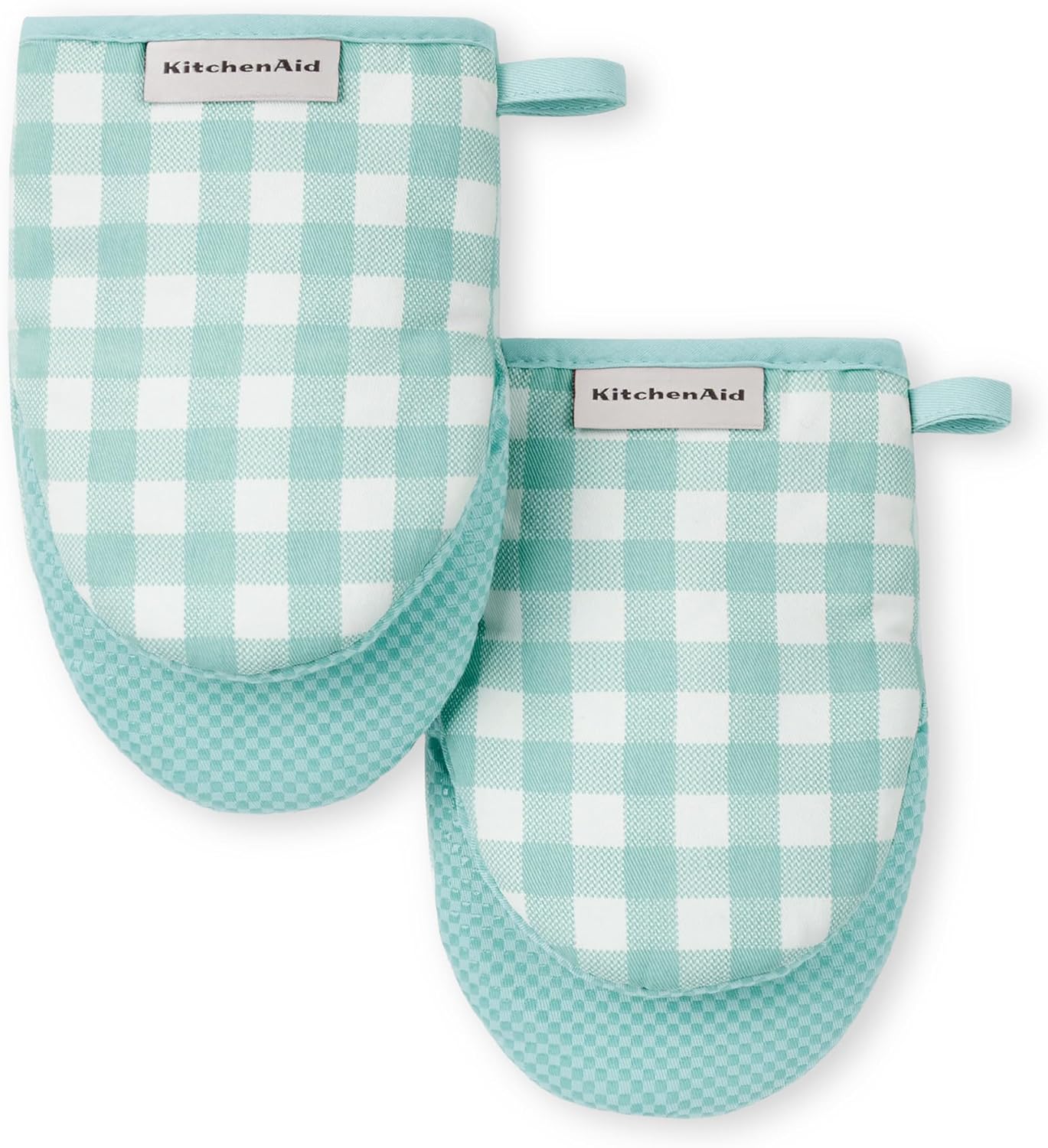 KITCHENAID Gingham Mini Oven Mitt 2-Pack Set, Mineral Water, 5.5"x8"