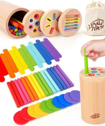 Wooden Montessori Baby Toddler Toys: 3 in 1Learning Fine Motor Skills Juguetes, Educational Color Sorting Fidget Sensory Toys for Toddlers 1-3, Object Permanence Cause and Effect Boys Girls Gifts