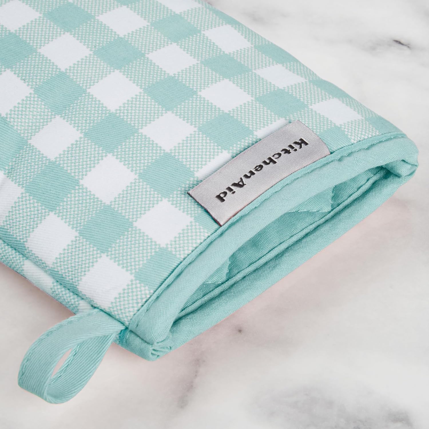 KITCHENAID Gingham Mini Oven Mitt 2-Pack Set, Mineral Water, 5.5"x8" - Image 4