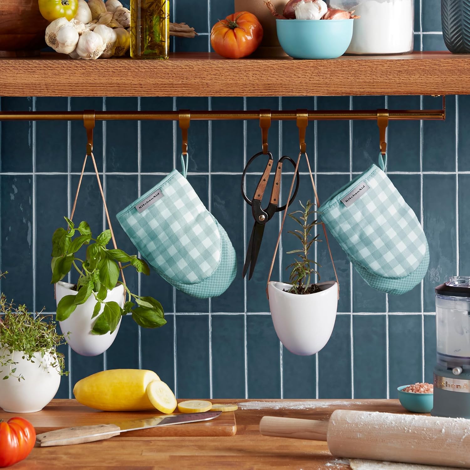 KITCHENAID Gingham Mini Oven Mitt 2-Pack Set, Mineral Water, 5.5"x8" - Image 2